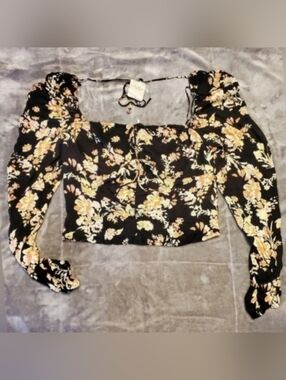 Free People - Black Floral Top